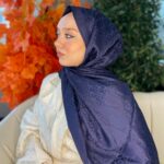 İthal Dior Pamuk Yün  İpek Şal 49103 - Lacivert