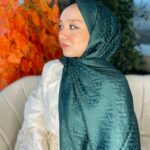 İthal Fendi Pamuk Yün İpek Şal 49101 -zümrüt