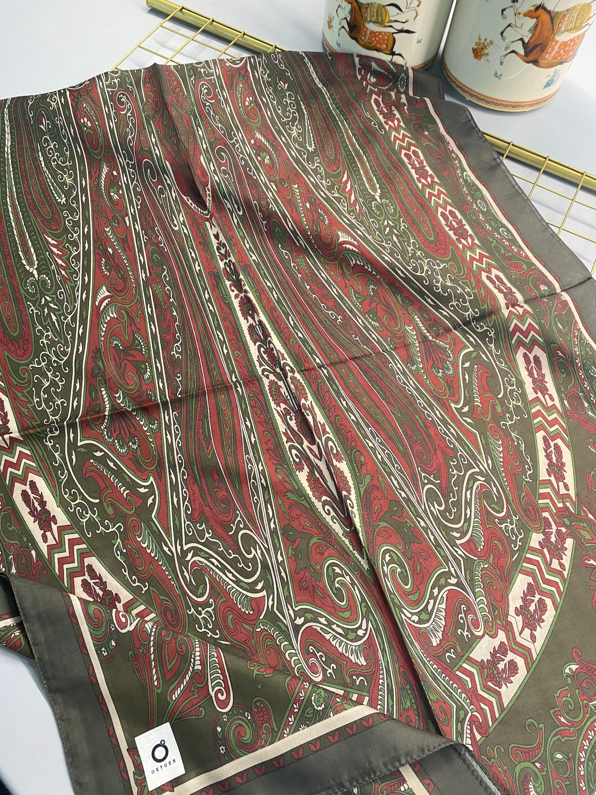 Etro Pamuk İpek Şal 52340 - Yeşil-Bordo