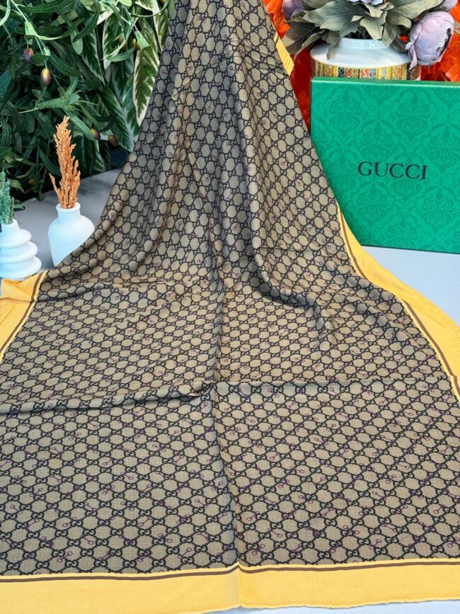 Gucci A Kalite İthal Yün İpek Şal - Hardal-Kahve