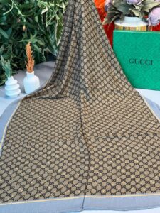 Gucci A Kalite İthal Yün İpek Şal - Gri-Hardal