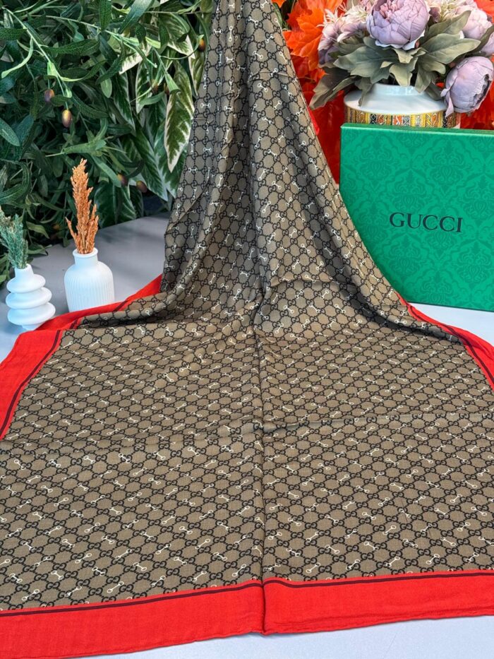 Gucci A Kalite İthal Yün İpek Şal - Kırmızı- Mürdüm