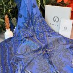 Touch İthal Etnik Desen Yün İpek Şal - Gökyüzü Laciverti