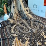 Touch İthal Etnik Desen Yün İpek Şal - Siyah-Bej