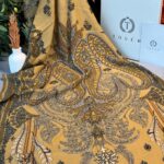 Touch İthal Etnik Desen Yün İpek Şal - Altın Sarısı