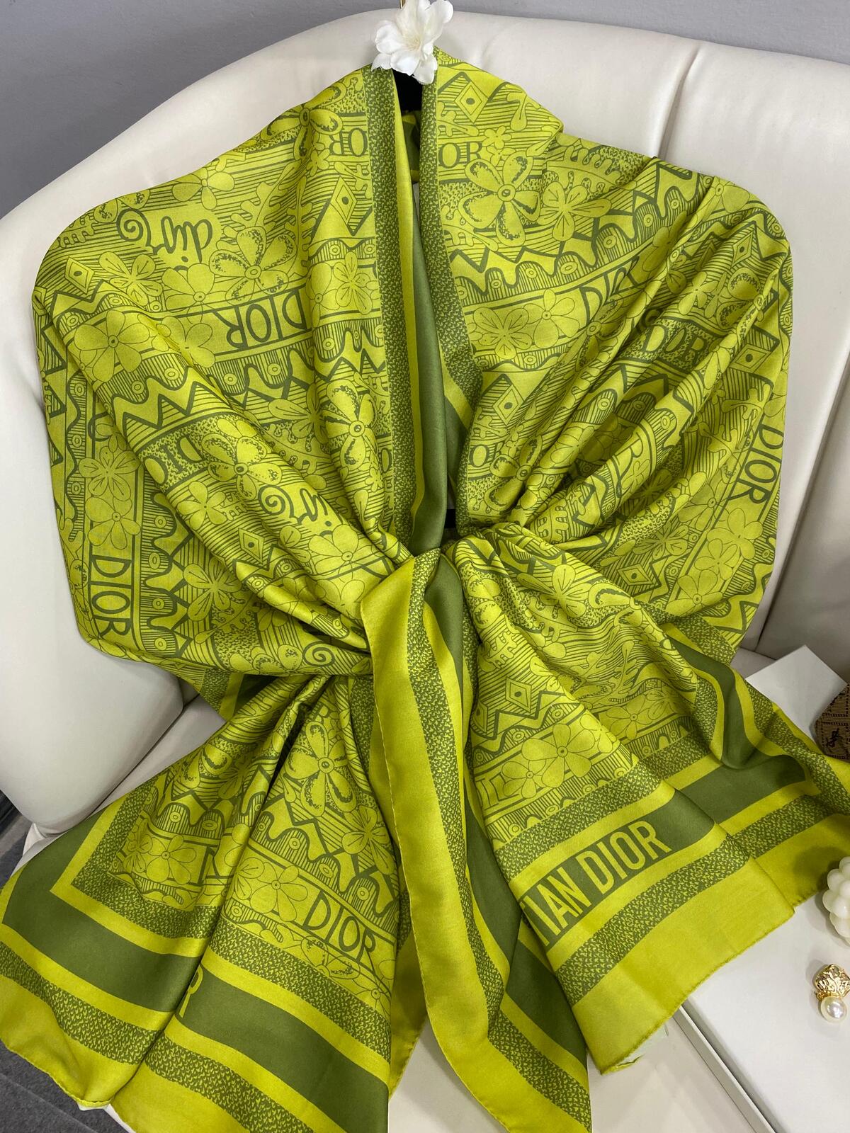 Dior Monogram Pamuk Soft Şal 86021 - Yağ Yeşili