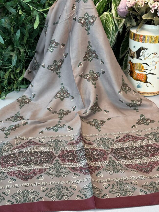 Kupa Desenli Pamuk İpek Şal - 797730 - Vizon-Zümrüt