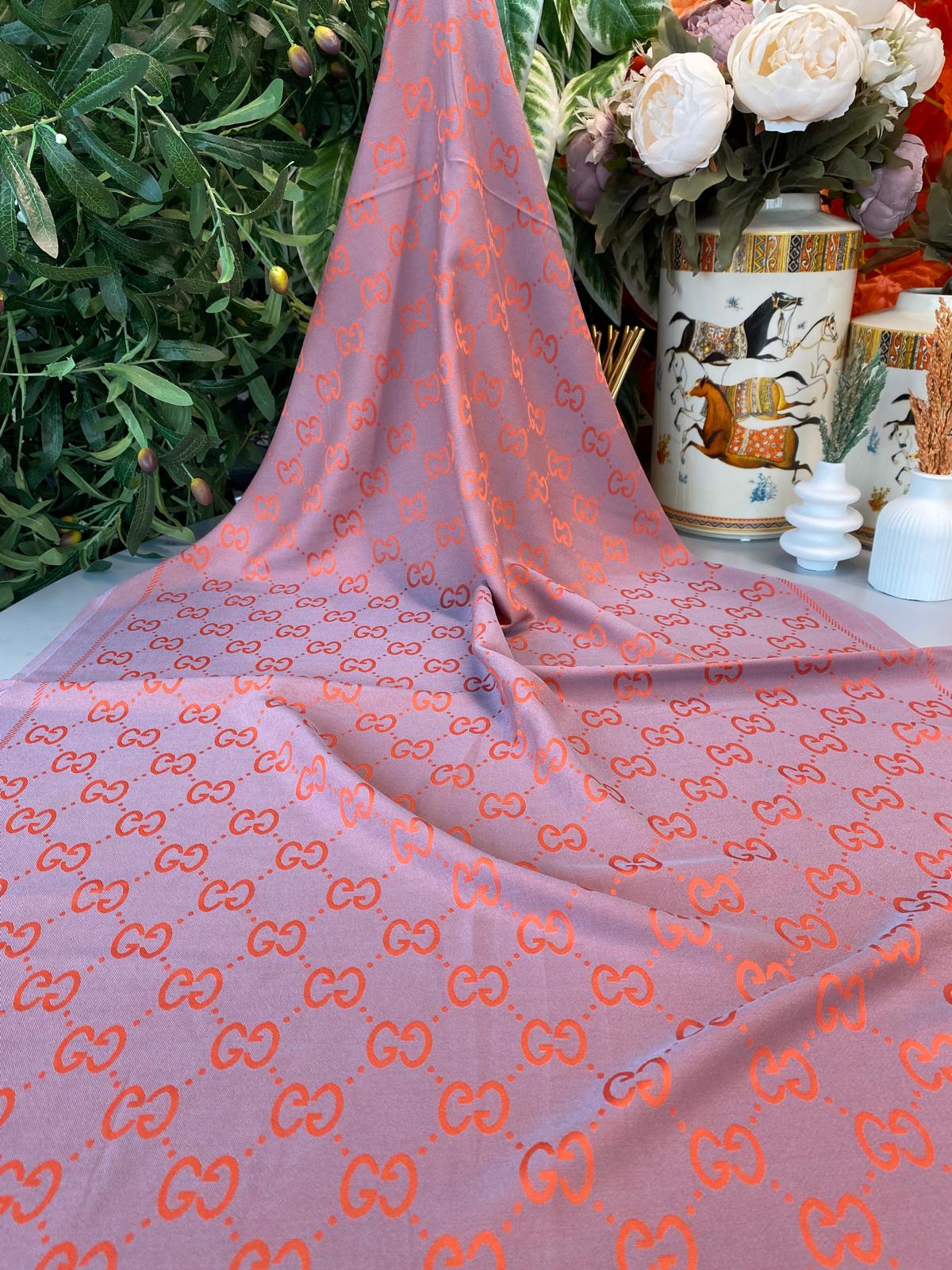 G Desenli İpek Kaşmir Çift Taraflı Şal 440344 -Turuncu-Bakır