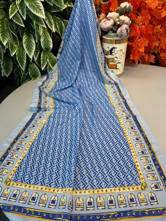 Fendi Monogram Pamuk Soft Şal 64302 - Bebe Mavi