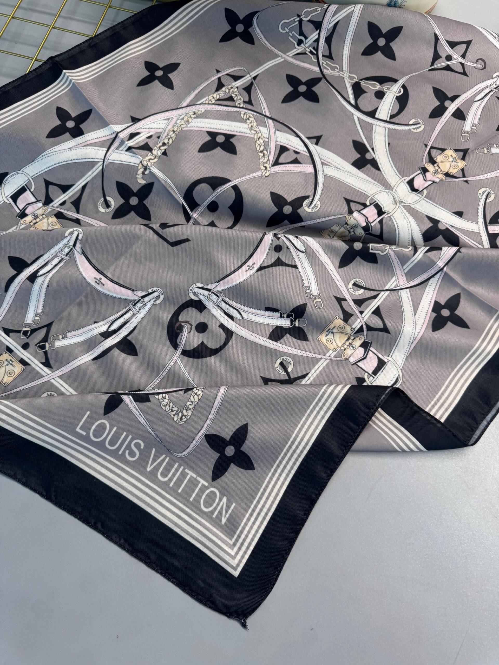 Lv Kemer Desen Pamuk Soft Şal 31230 - Siyah-Antrasit