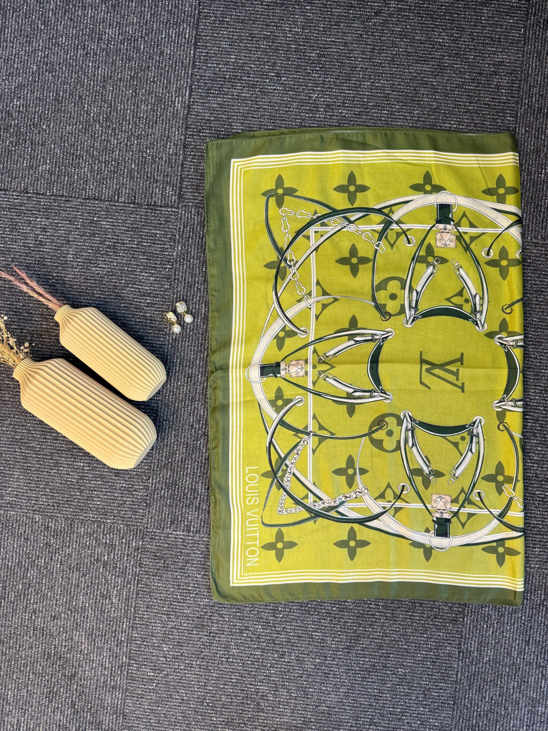 Lv Kemer Desen Pamuk Soft Şal 31230 - Yağ Yeşili - Görsel 4