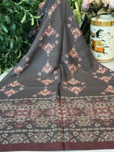 Kupa Desenli Pamuk İpek Şal - 797730 - Acı Kahve-Bordo