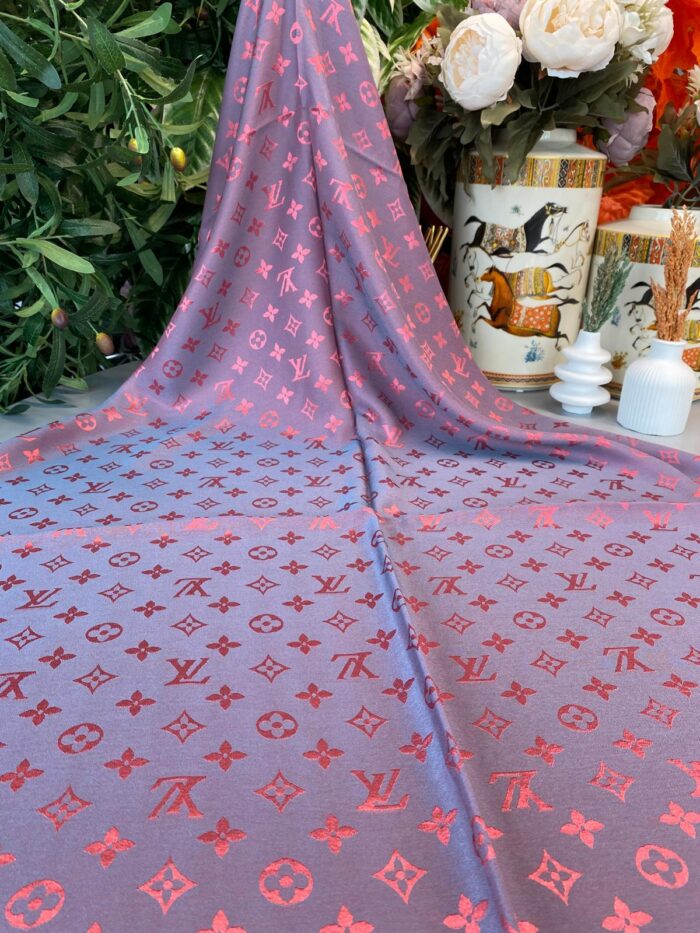 LV Desen Çift taraflı İpeksi Jakar Şal-Pembe-Gri