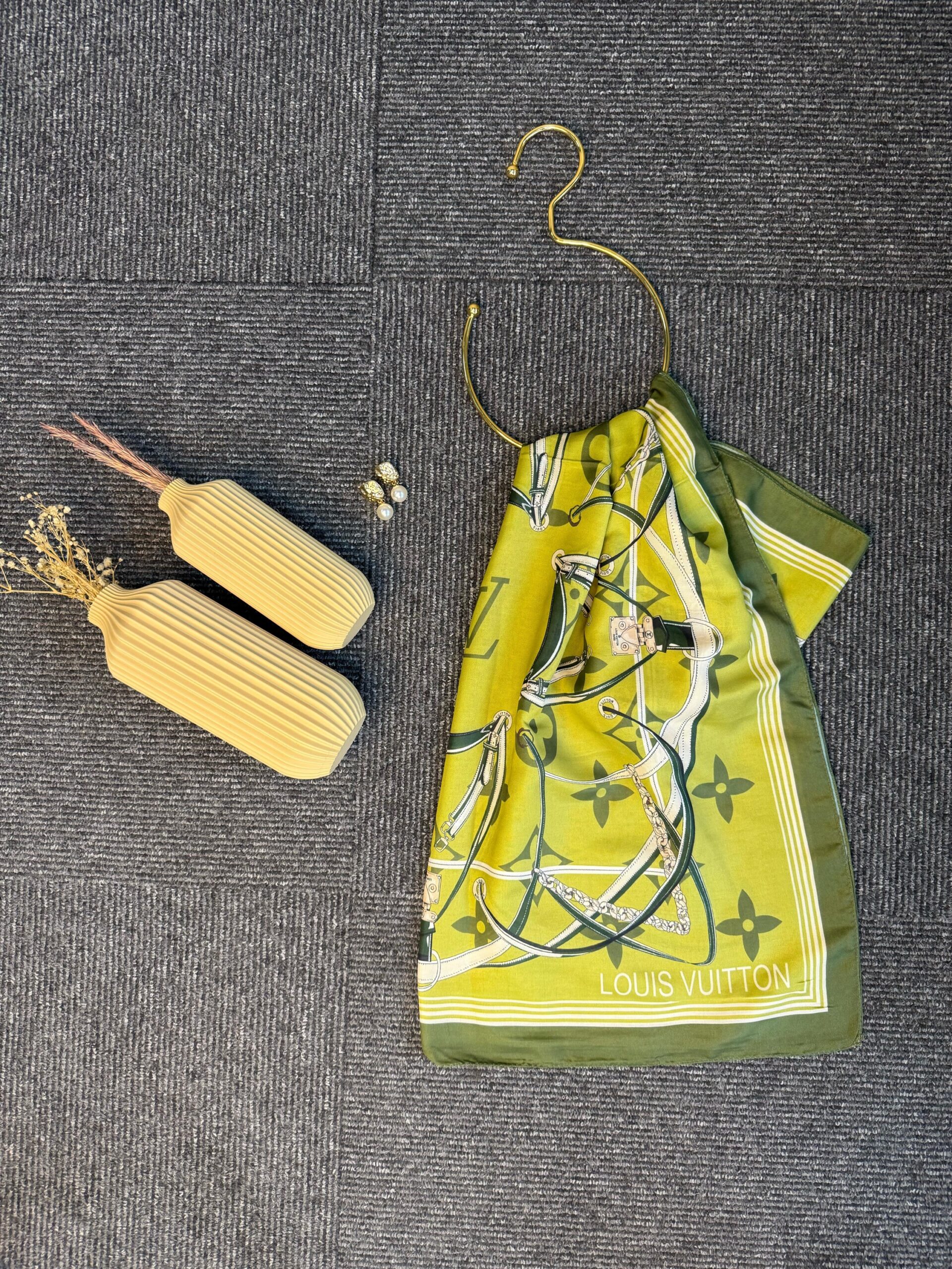 Lv Kemer Desen Pamuk Soft Şal 31230 - Yağ Yeşili - Görsel 3