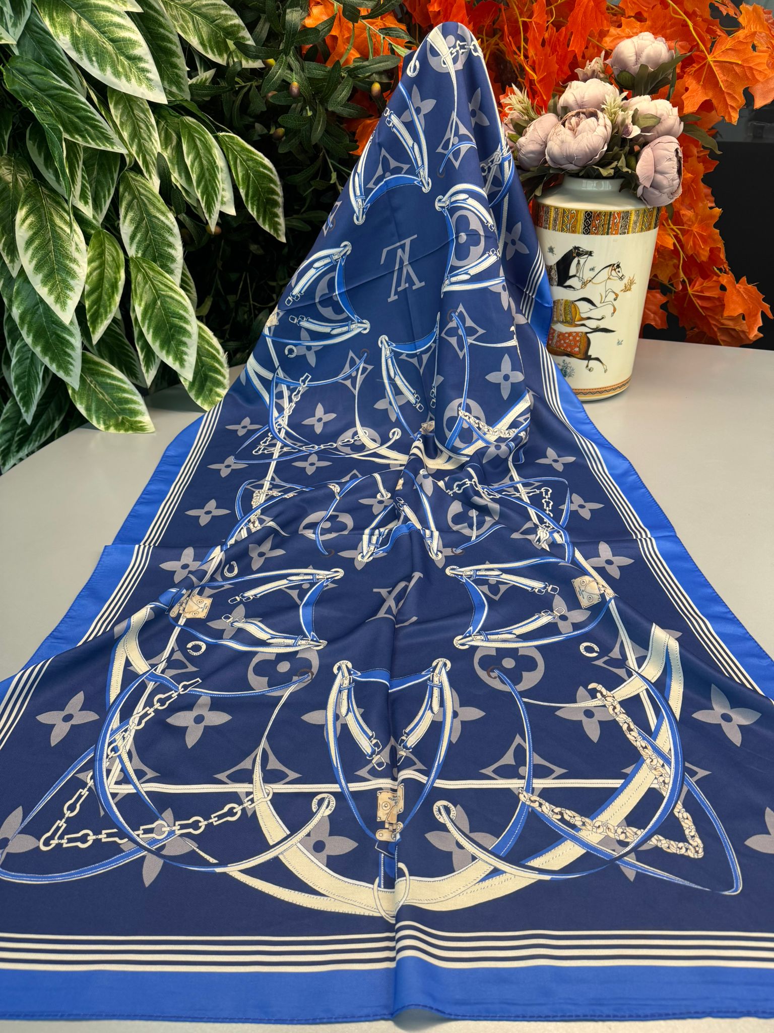 Lv Kemer Desen Pamuk Soft Şal 31230 - Saks - Görsel 8