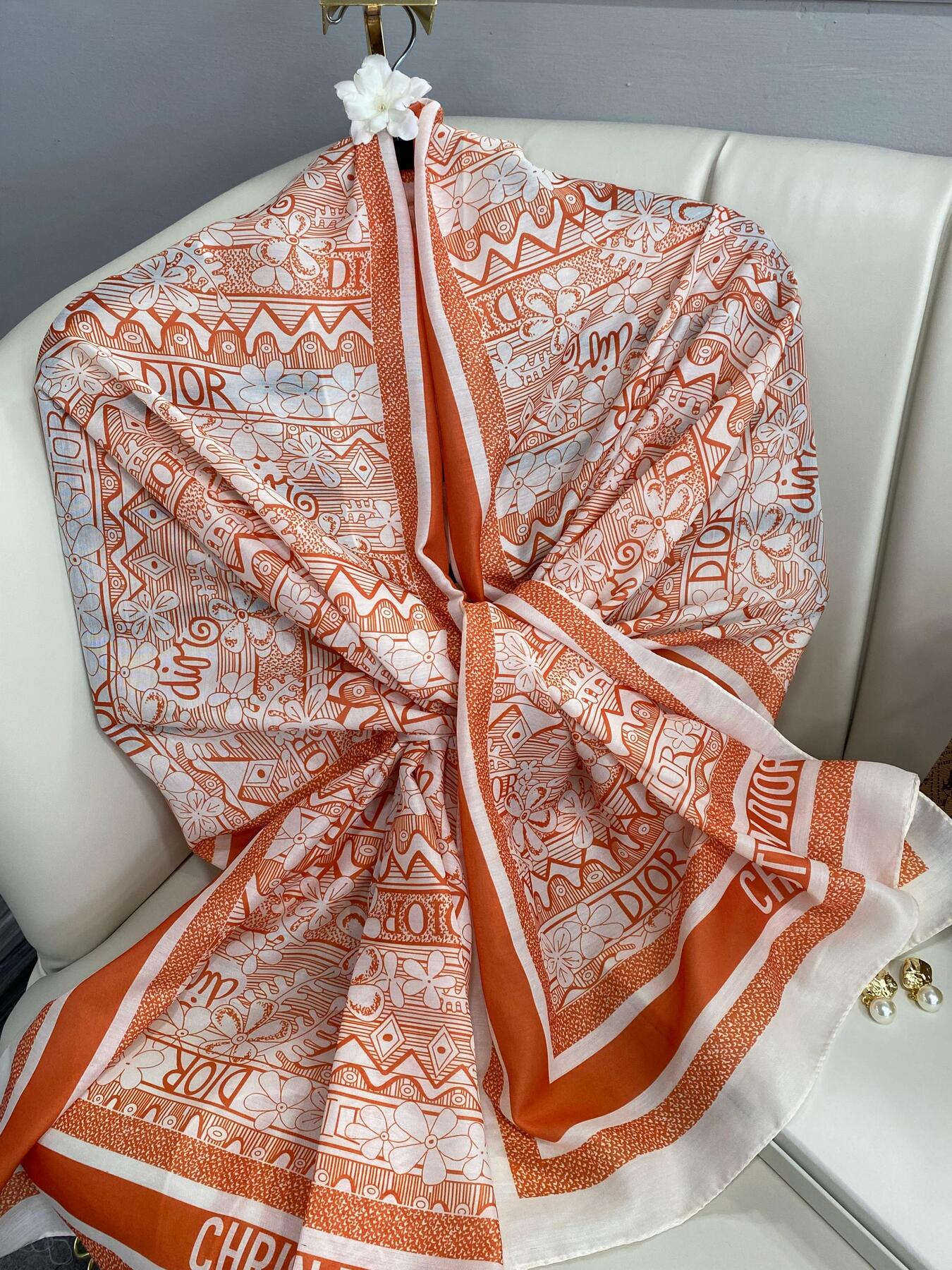 Dior Monogram Pamuk Soft Şal 86021 - Oranj