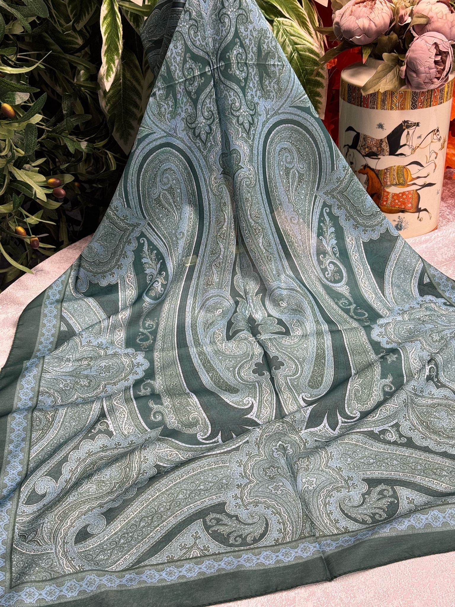 Etro Pamuk İpek Şal -987654 Zümrüt Yeşili