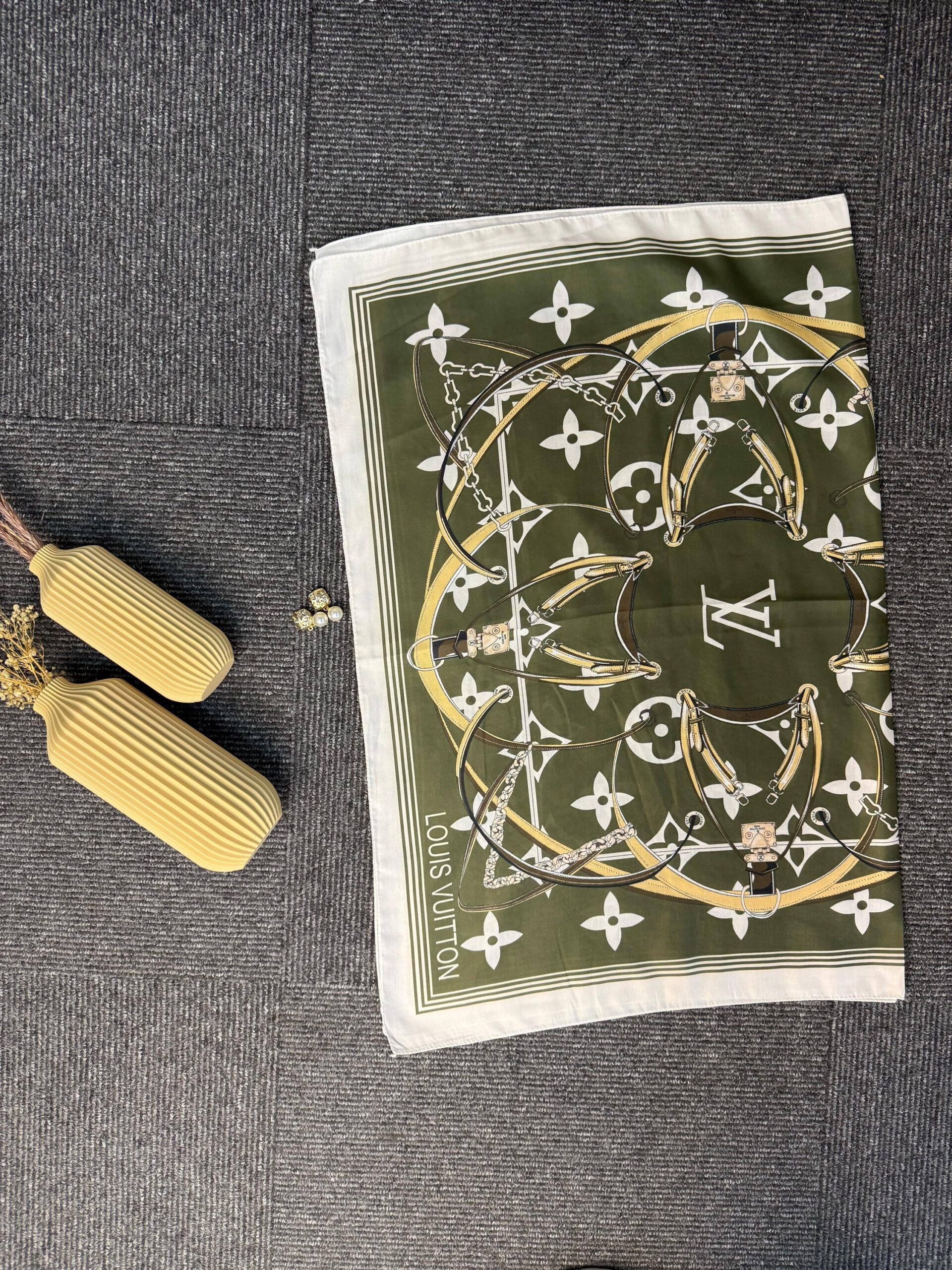 Lv Kemer Desen Pamuk Soft Şal 31230 - Haki - Görsel 9