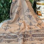 Kupa Desenli Pamuk İpek Şal - 797730 - Vizon-Lacivert