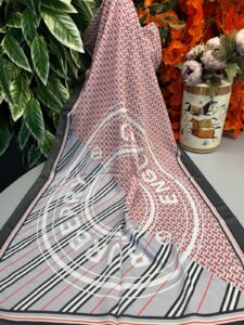 Burberry Monogram Pamuk Soft Şal 64303 - Gri-Bordo - Görsel 2