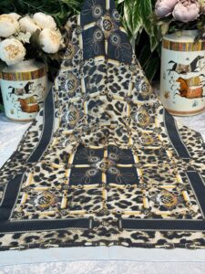Hermes Leopar Pamuk Soft Şal 65329 - Siyah-Beyaz