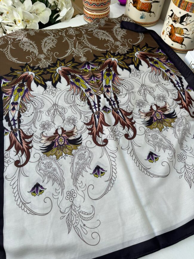 Etnik Desen Pamuk İpek Şal - Petrol