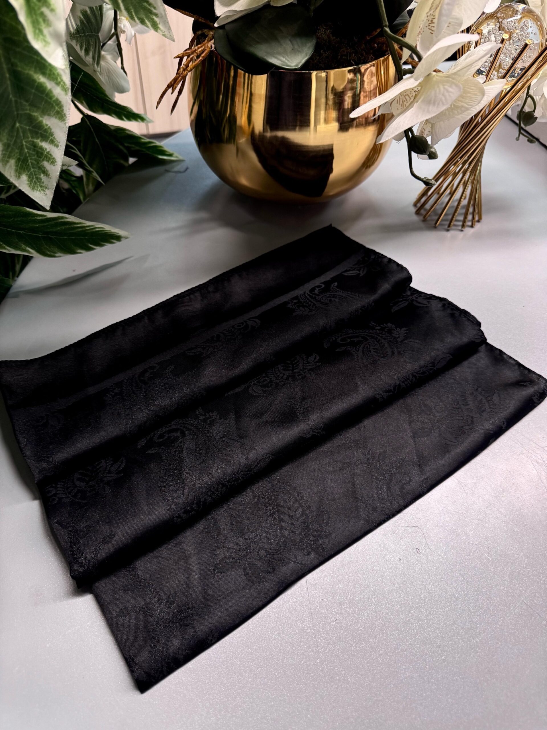 Etnik İthal Pamuk Jakar İpek Şal - SİYAH