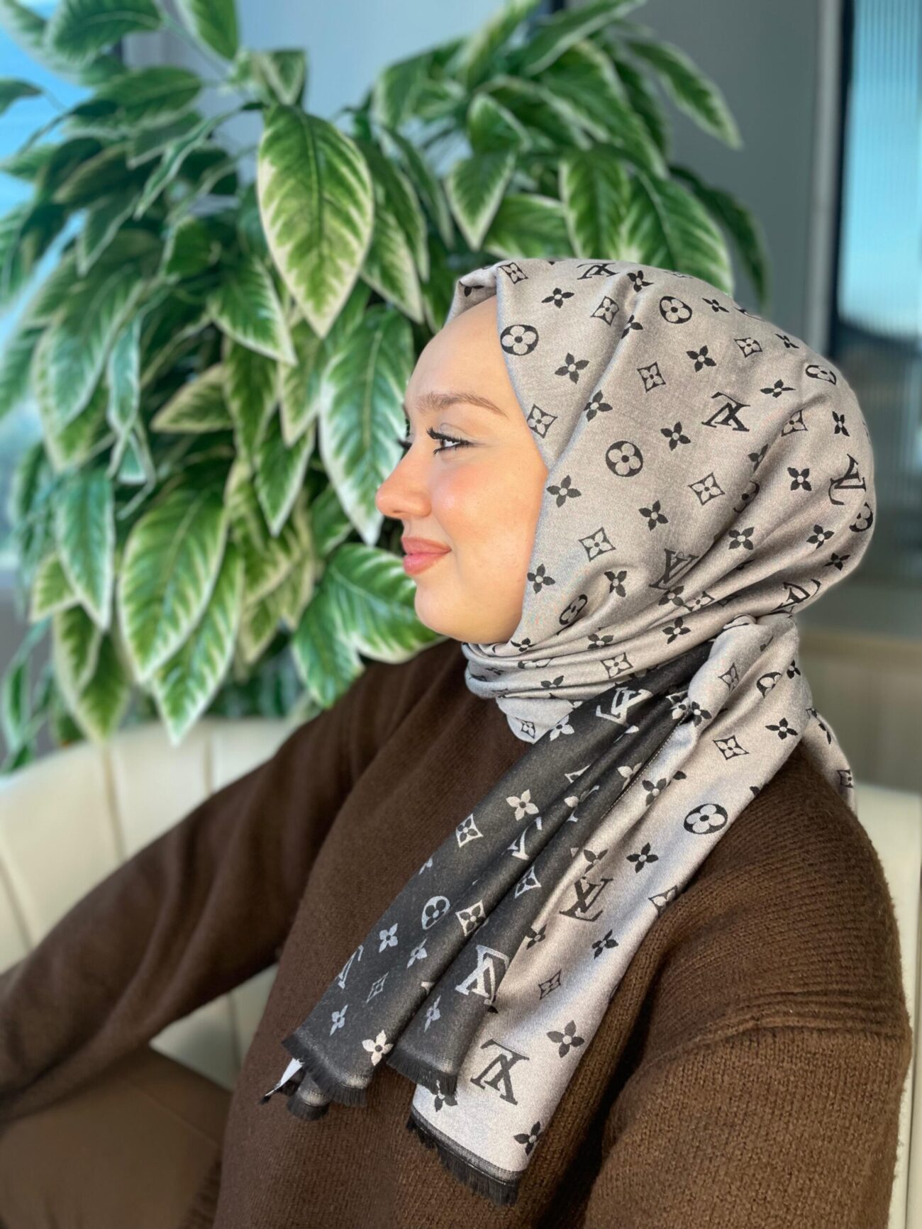 İthal Lv Kaşmir İpek Şal 49104 - Siyah Gri