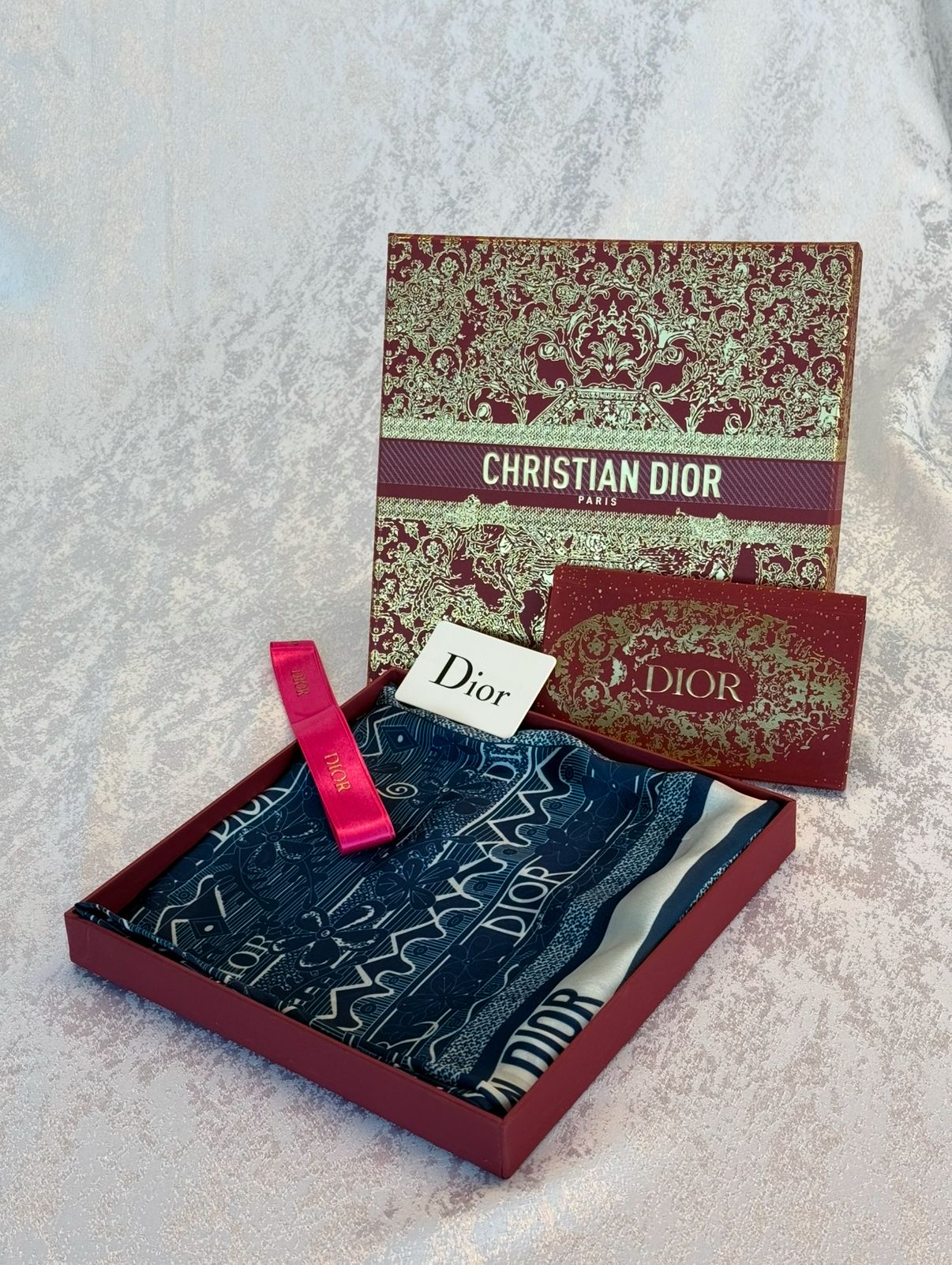 Dior Tam Set Kutulu İthal Vual İpek Şal 53635 - Lacivert