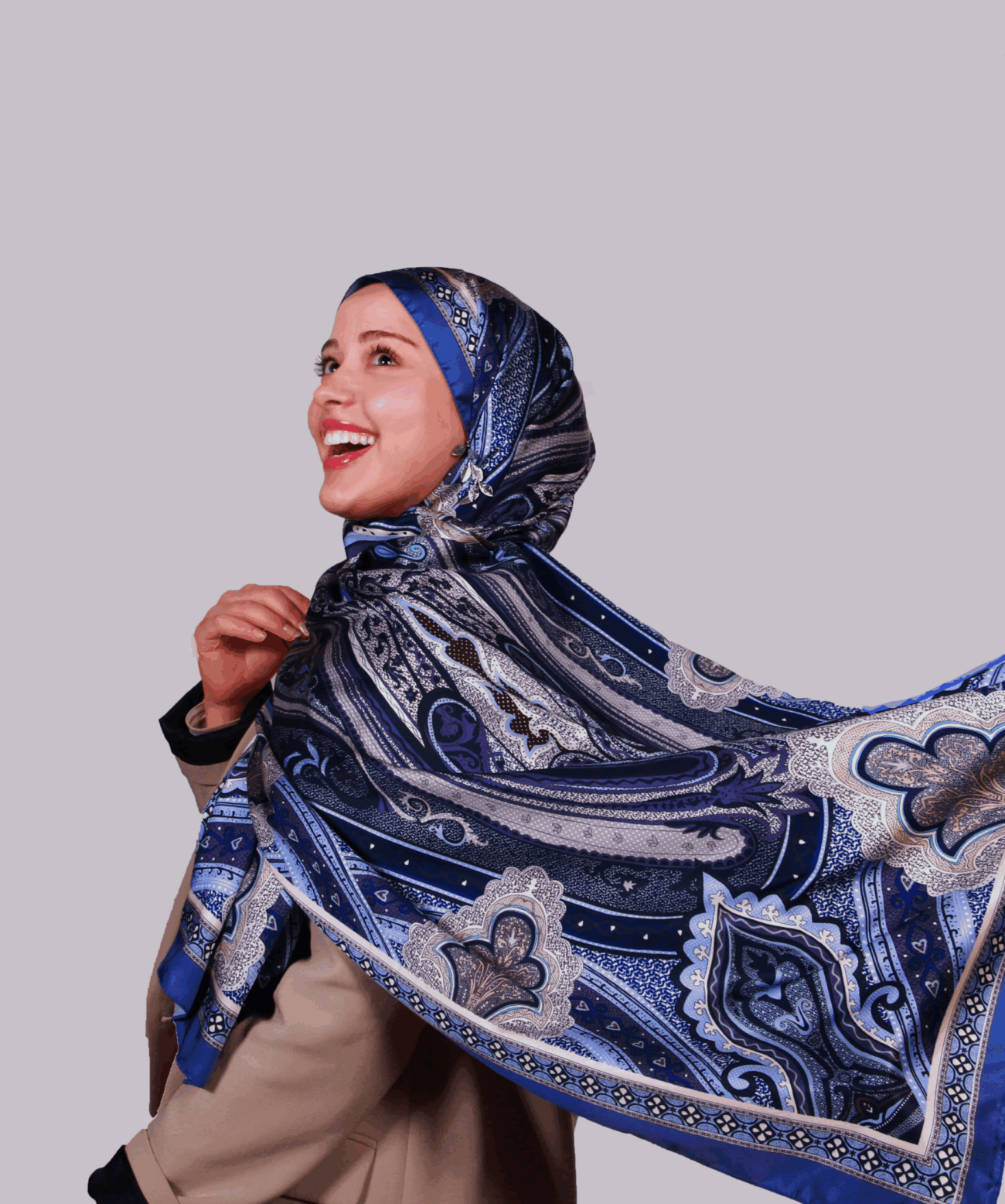 Rüzgar Desen Vual İpek Şal -122336- Gök Mavisi