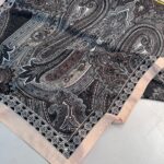 Çini Desen Pamuk İpek Şal - 7458- KÖMÜR VANİLYASI