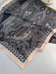 Çini Desen Pamuk İpek Şal - 7458- KÖMÜR VANİLYASI