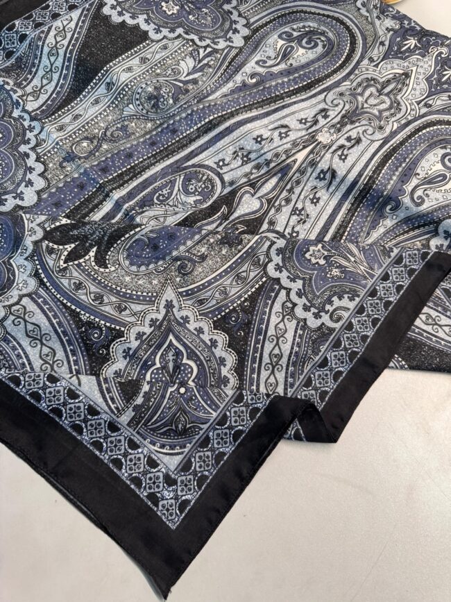 Çini Desen Pamuk İpek Şal 7458-ASFALT MAVİSİ