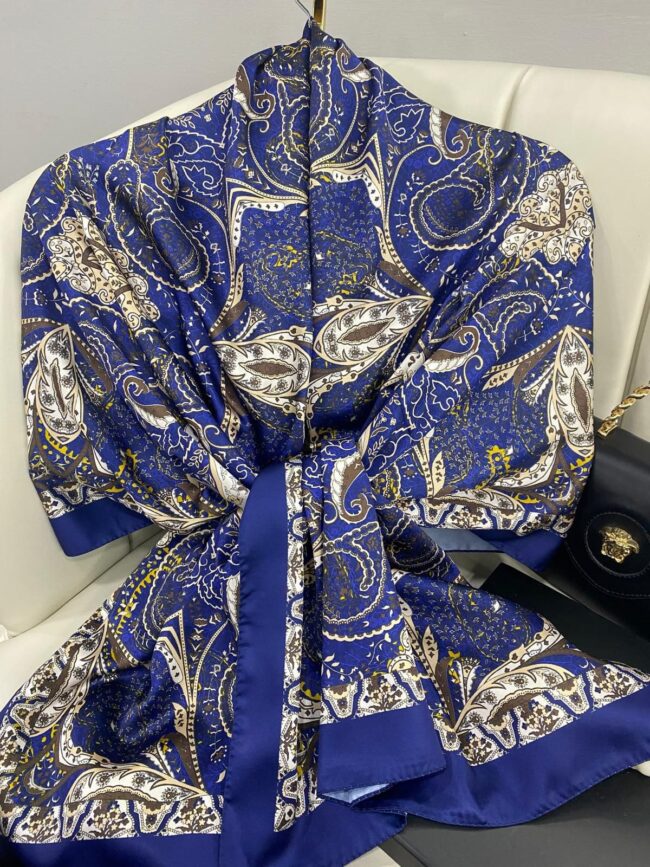 Batik Desen Vual İpek Şal -259685- Fas Mavisi