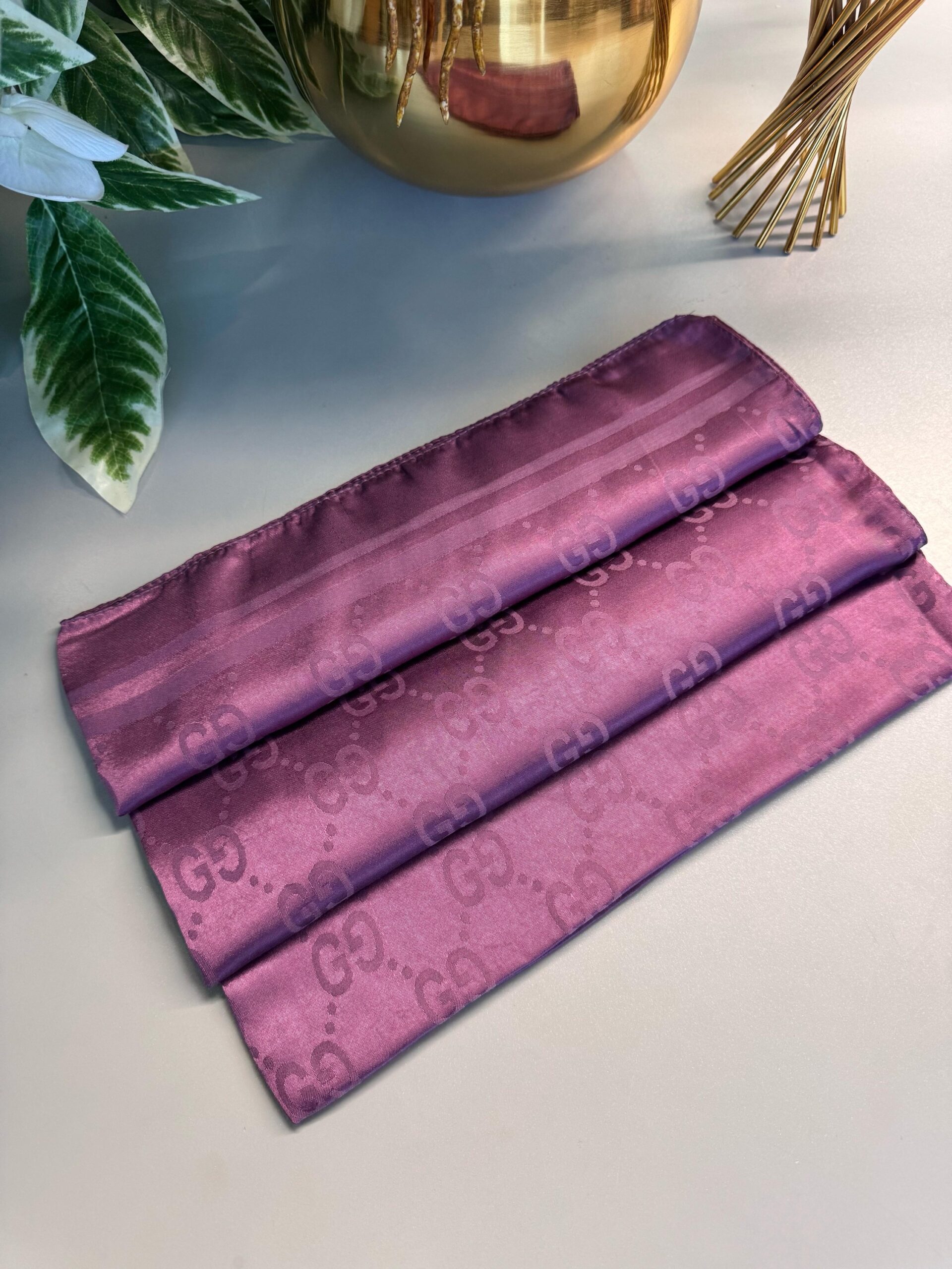 Gucci Desen Pamuk İpeksi Jakar Şal -MOR