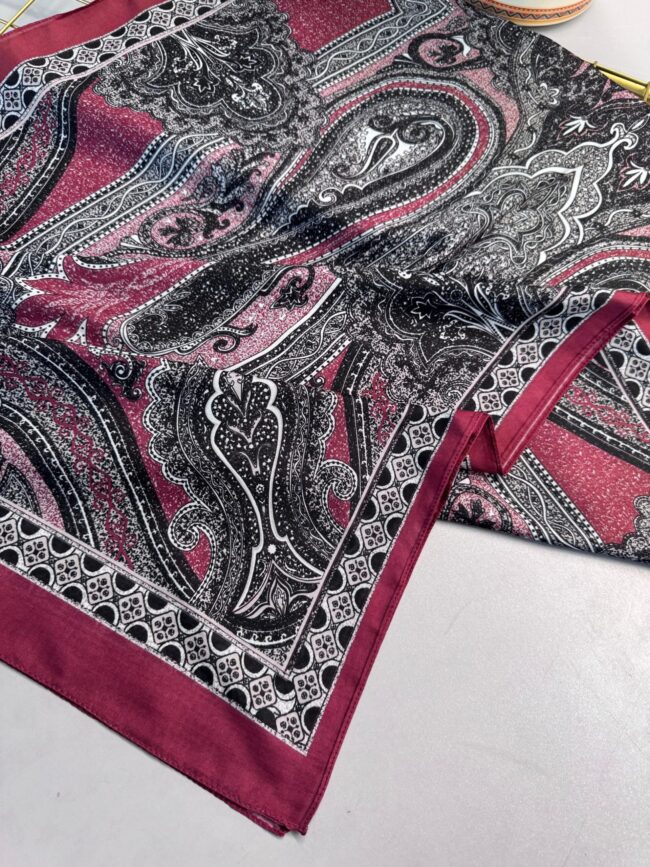 Çini Desen Pamuk İpek Şal 7458- KIZIL İNCİR