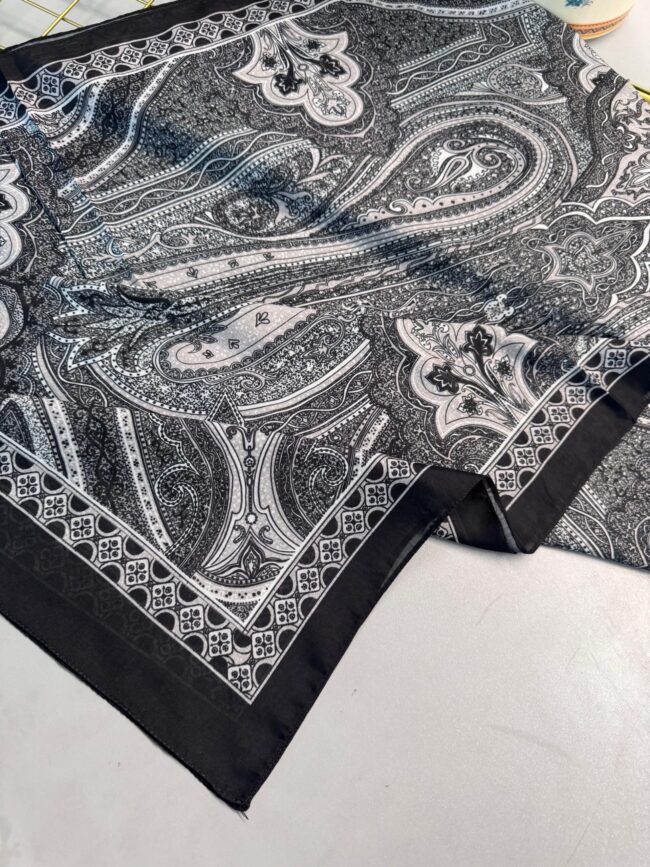 Çini Desen Pamuk İpek Şal -7458- SİYAH