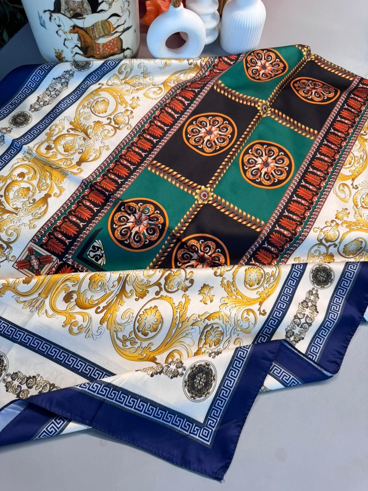 VERSACE VUAL İPEK ŞAL- 344456-  MAVİ - Görsel 2