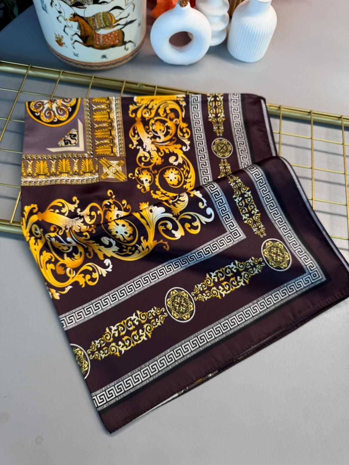 VERSACE VUAL İPEK ŞAL - 344456- Erik Moru