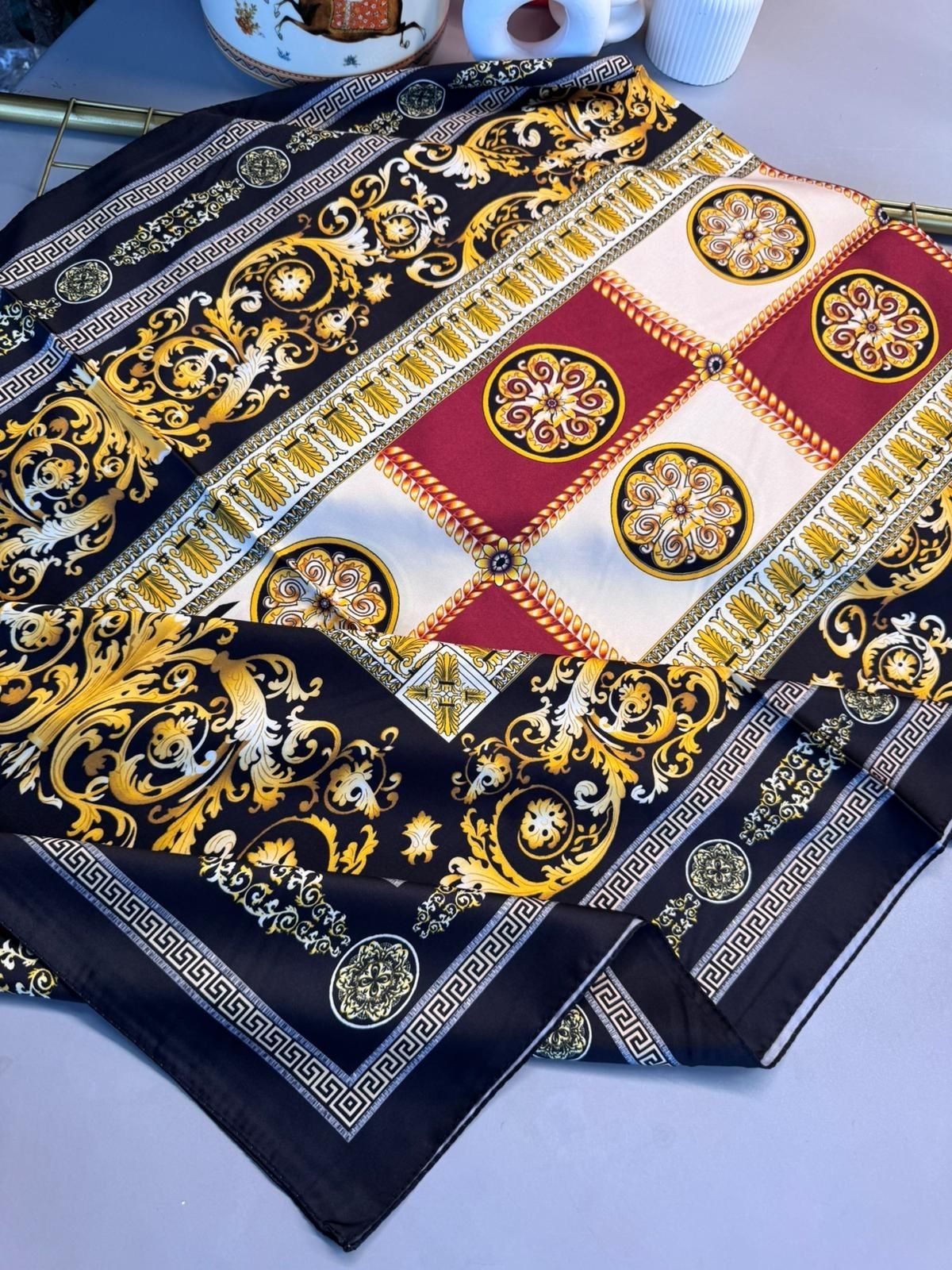 VERSACE VUAL İPEK ŞAL- 344456-SİYAH BORDO - Görsel 5