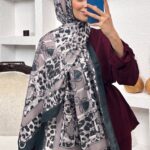 Hermes Leopar Pamuk Soft Şal 65329 - SİYAH- AÇIK LATTE