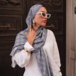 G Desenli İpek Kaşmir Çift Taraflı Şal 440344 - buz mavisi