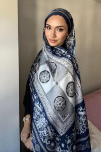 VERSACE  VUAL İPEK ŞAL- 344456- LACİVERT-GRİ