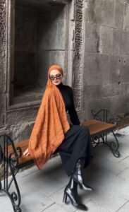 Touch İthal Etnik Desen Pamuk İpek Şal 63459- Kiremit