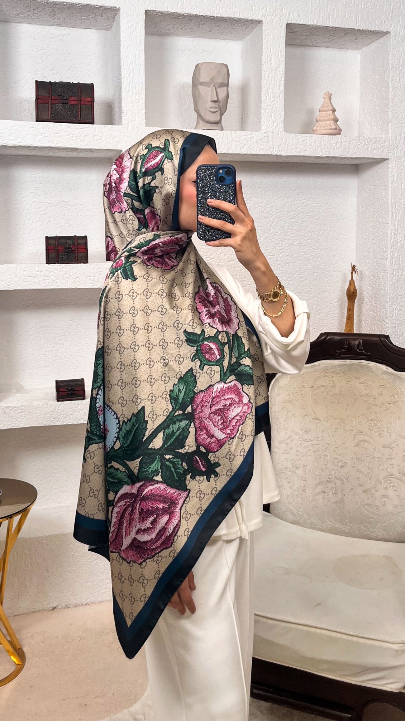 Gucci Twill İpek Şal - Lacivert - Görsel 2