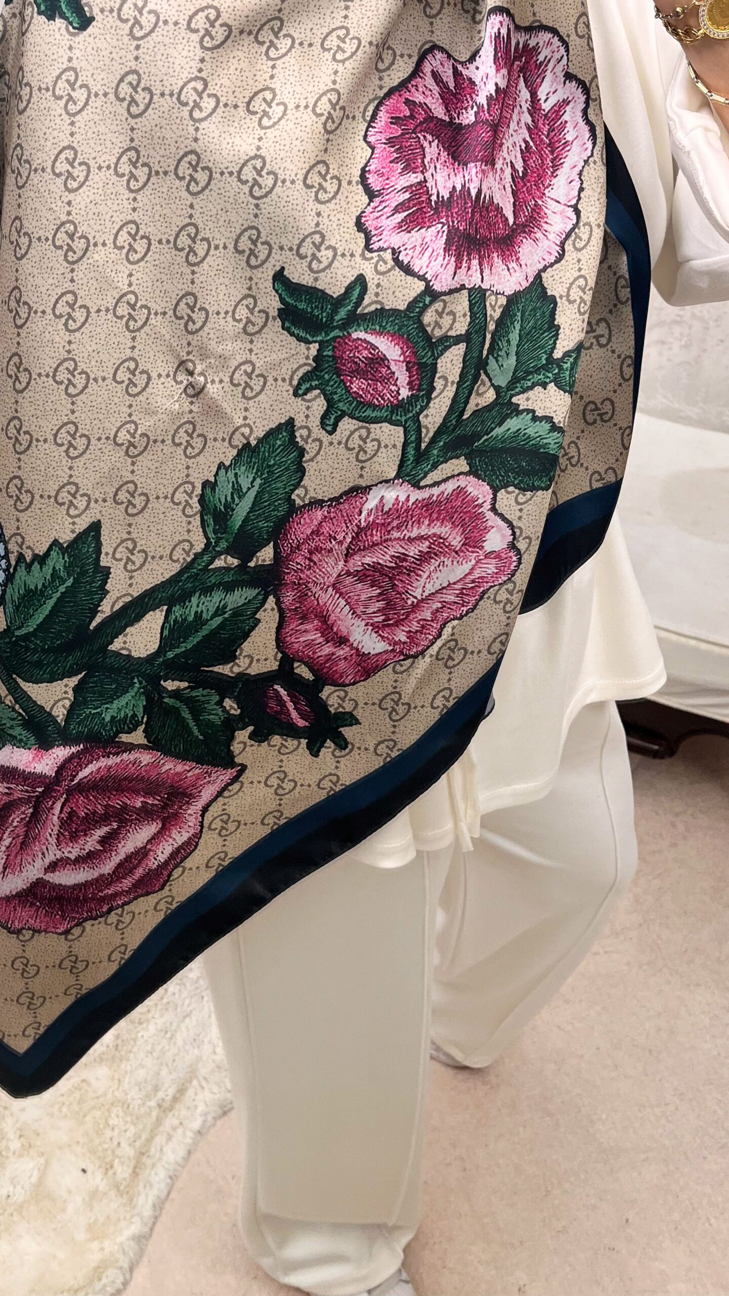 Gucci Twill İpek Şal - Lacivert - Görsel 3