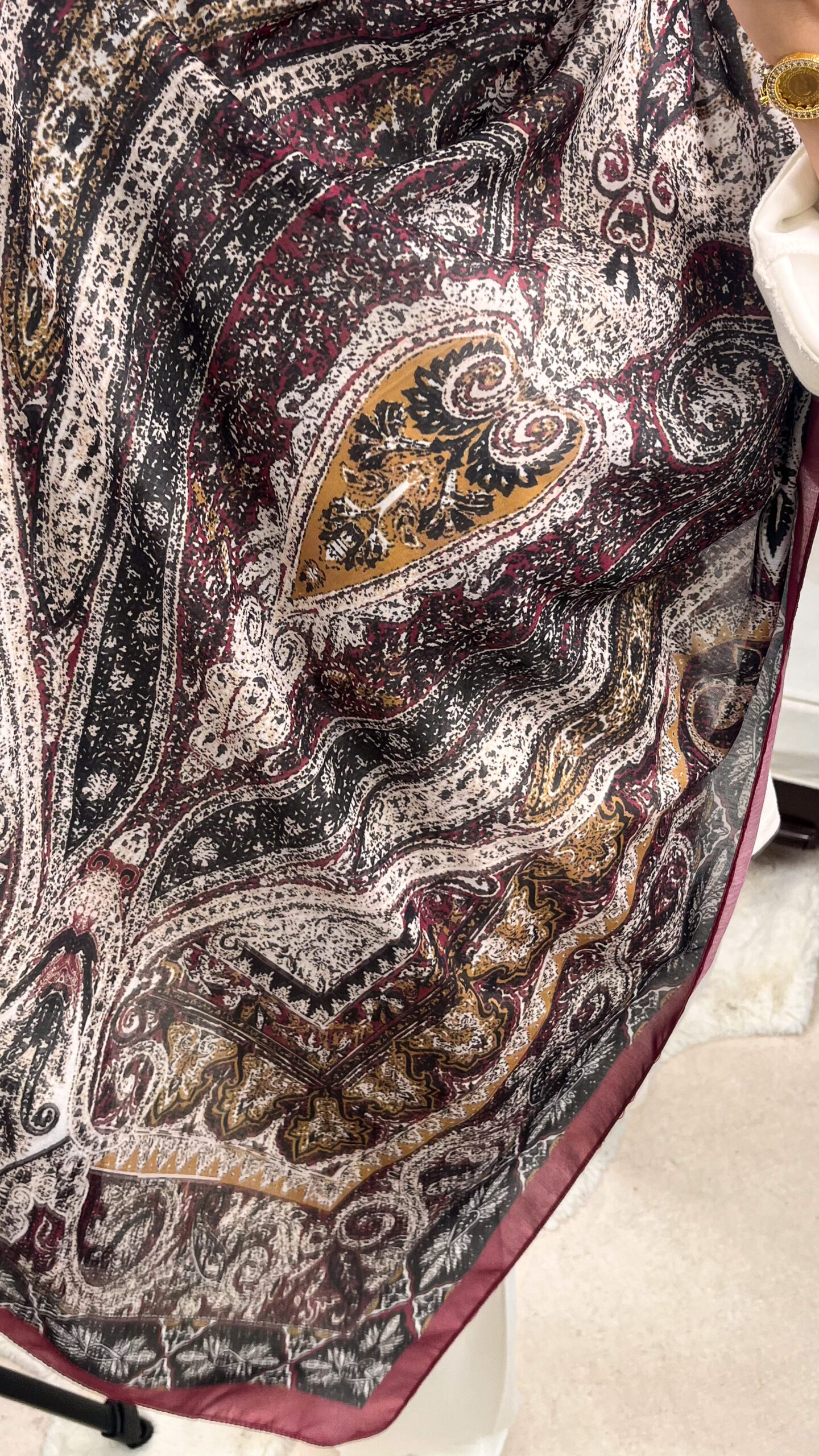 Çini Desen Pamuk İpek Şal -7458- MÜRDÜM - Görsel 3