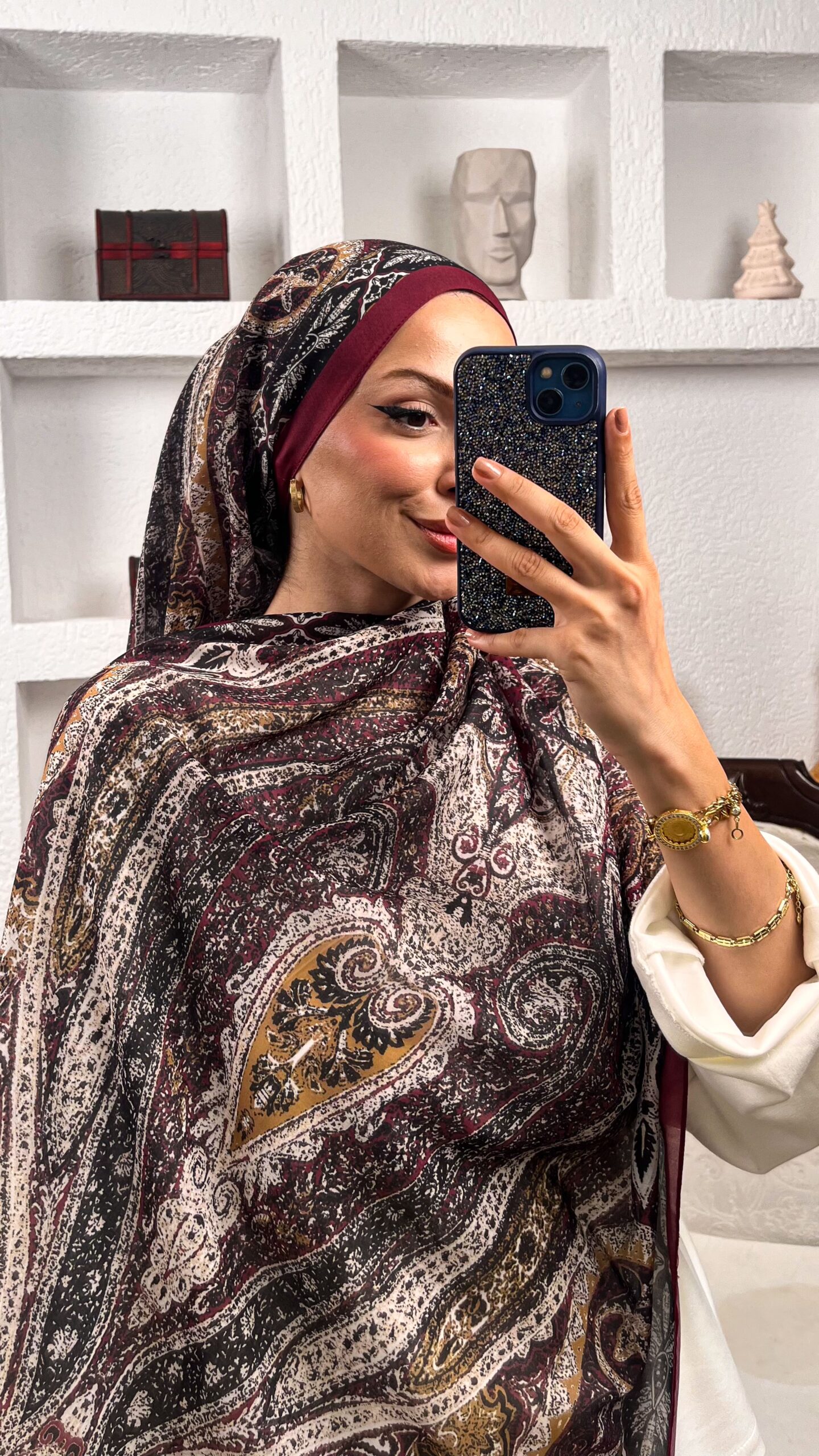 Çini Desen Pamuk İpek Şal -7458- MÜRDÜM - Görsel 2