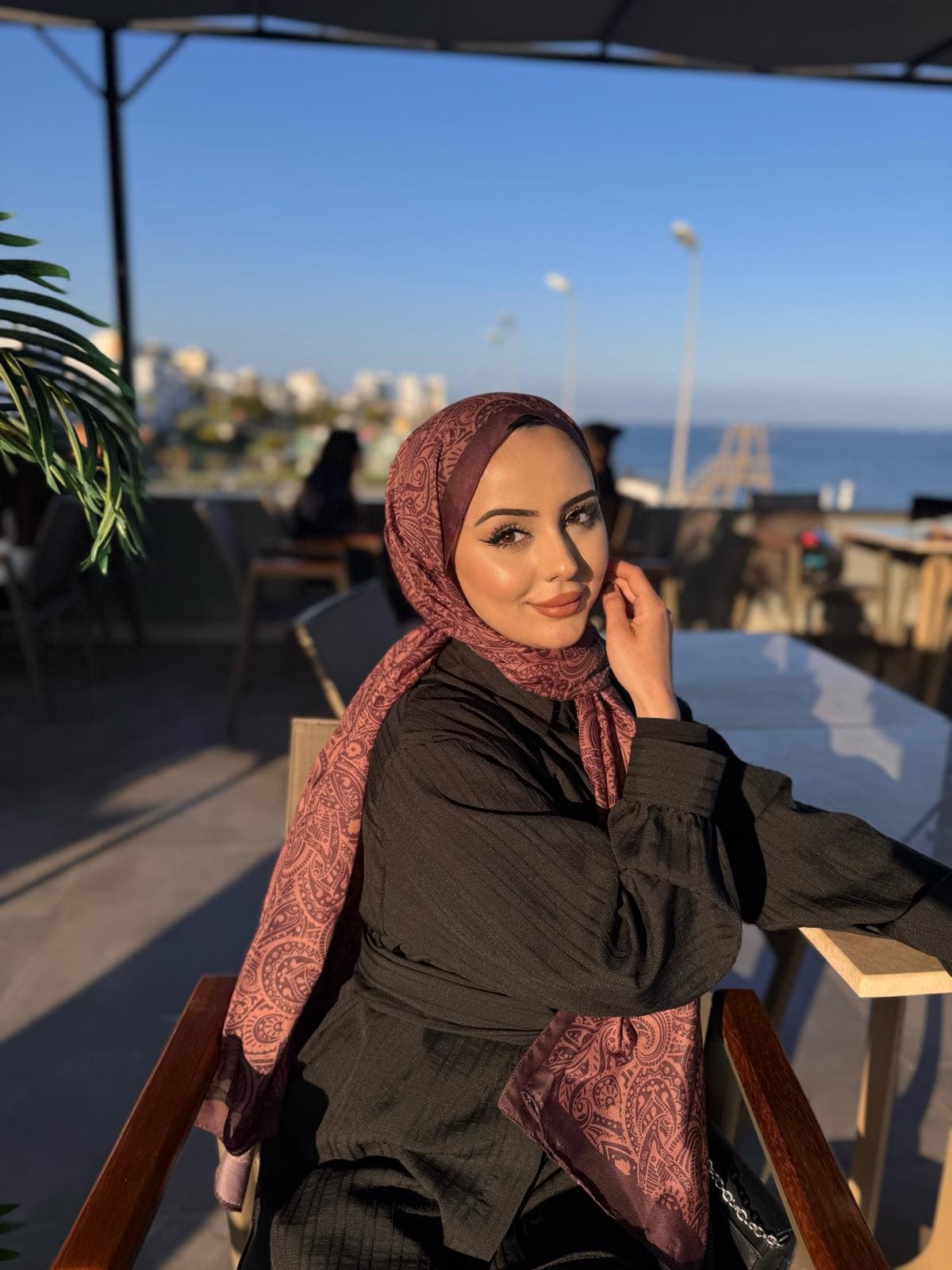 Mandala Desen Pamuk İpeksi Şal - 452366- Erik Mürdümü