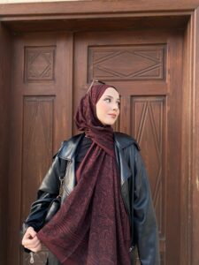 Touch İthal Etnik Desen Pamuk İpek Şal 63459- Bordo